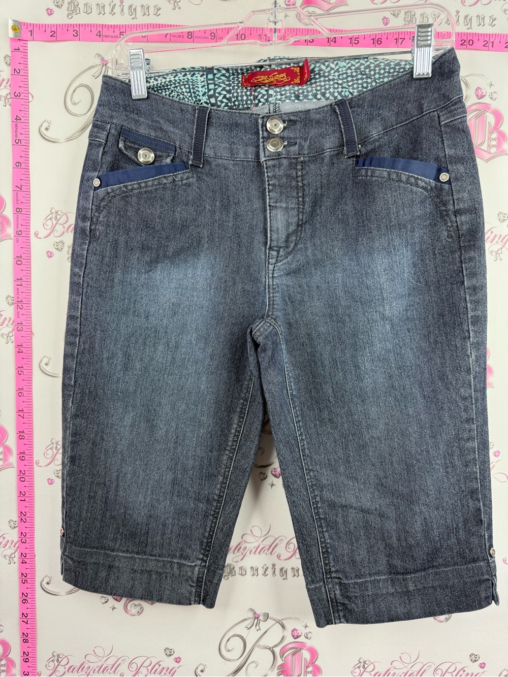 ONE SONE shorts Casual Mid-Rise Women’s Denim Bermuda Shorts - Dark Gray/Blue
